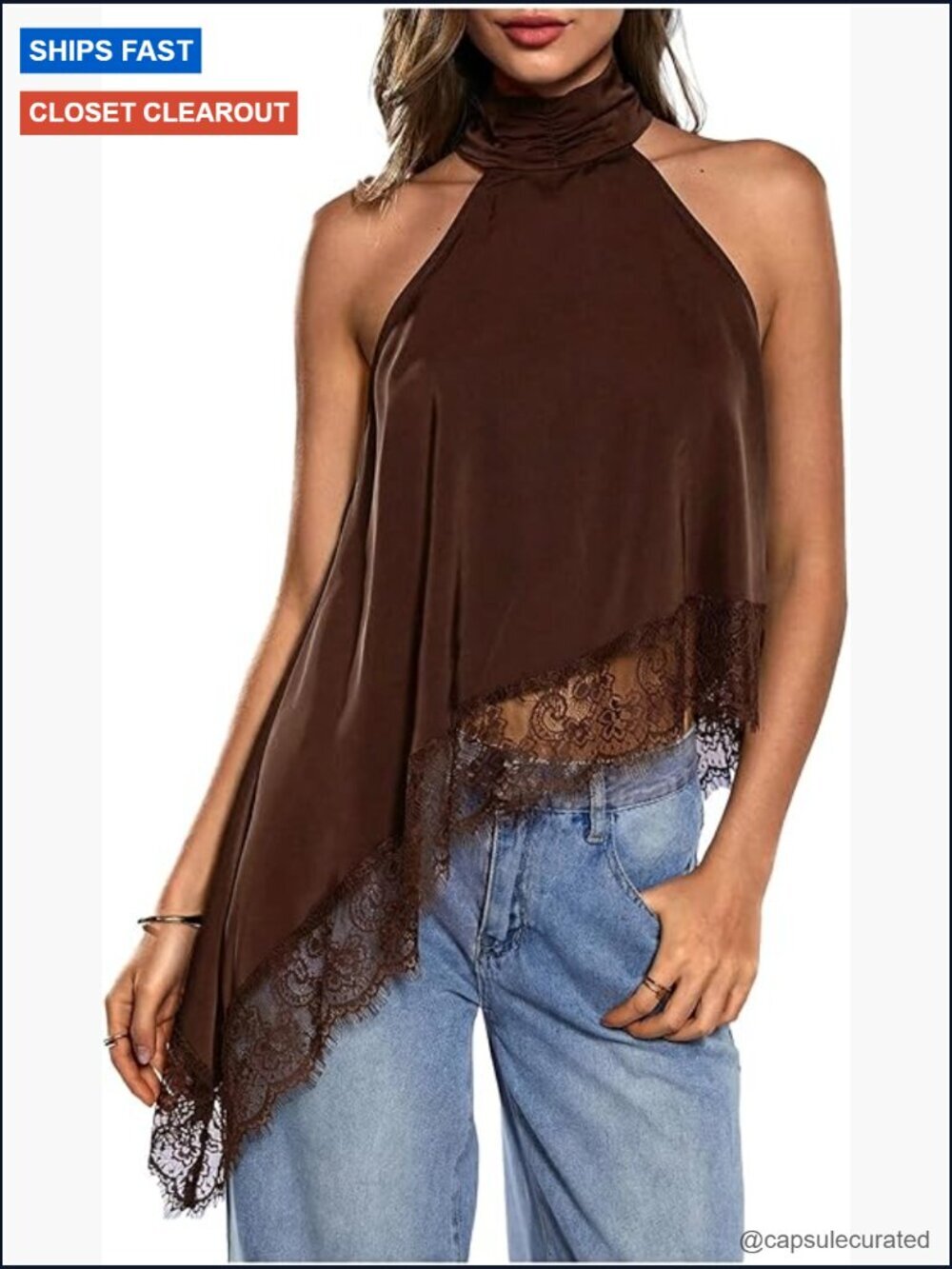 Women's Halter Neck Lace Asymmetrical Hem Tank Top Sleeveless Summer Going Out